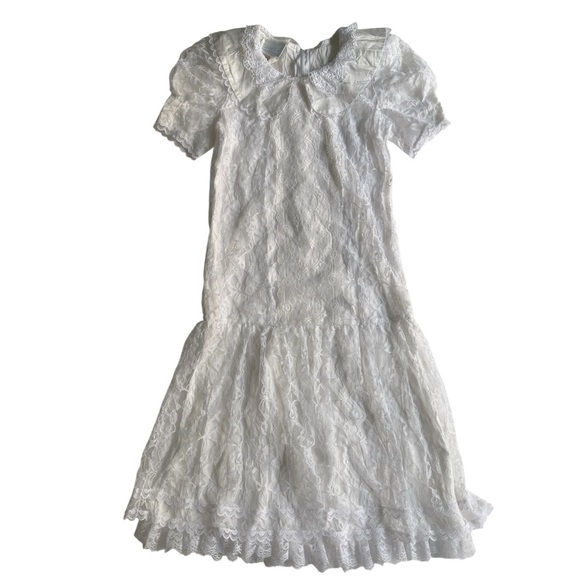 VTG Gunne Sax Jessica McClintock White Lace Cottagecore Prairie Dress 10 XSmall - Picture 1 of 11